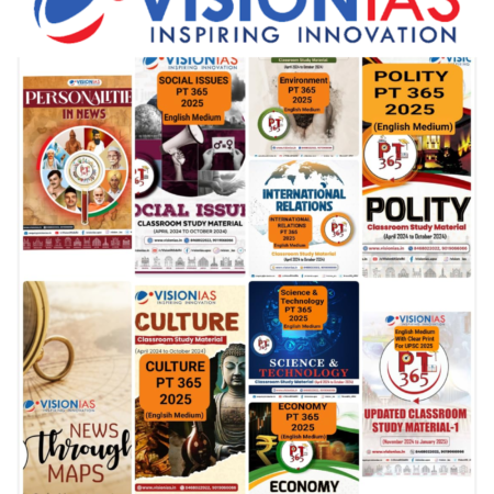 Vision IAS PT 365 Science & Technology, Social Issues, IR, Culture, Environment, Economy and Polity and News Through Maps, Personalities in News and Updated Part-1 2025 English Medium Photocopy (Pack of 10 Books)