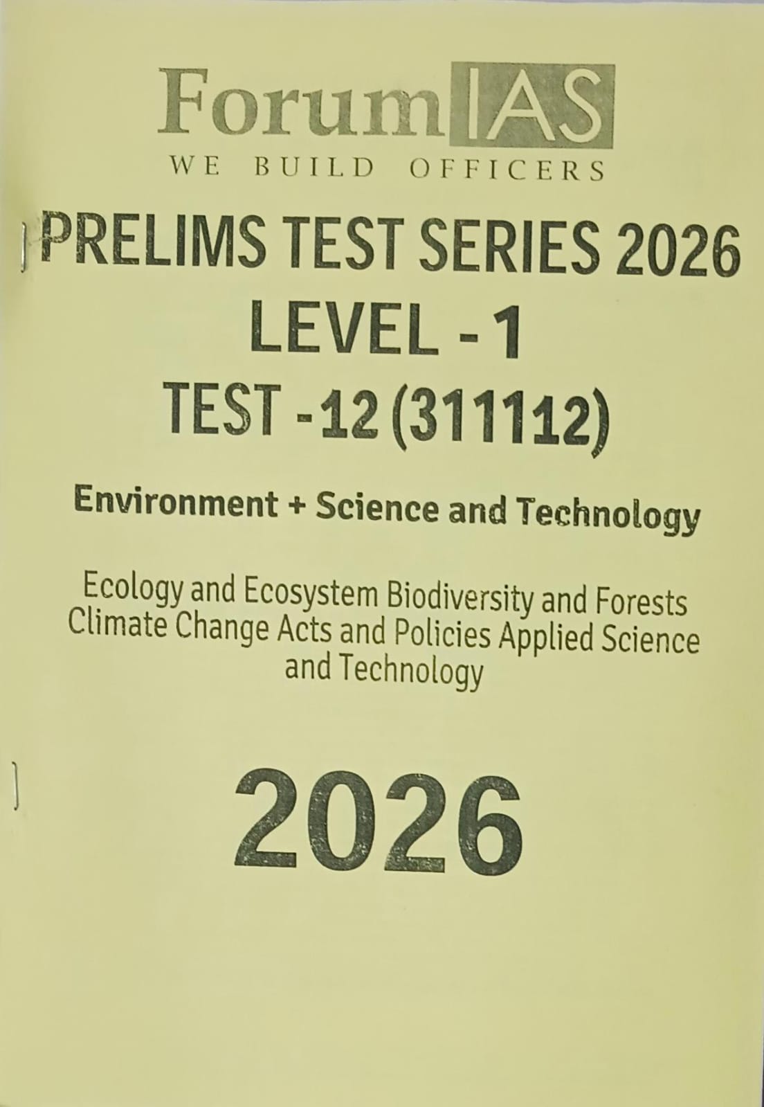 Forum IAS, Prelims Test Series 2026, Level -1
