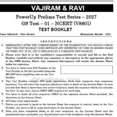 Vajiram & Ravi PowerUp Prelims Test Series 2027 – GS Test 01 NCERT (V8801) Test Booklet