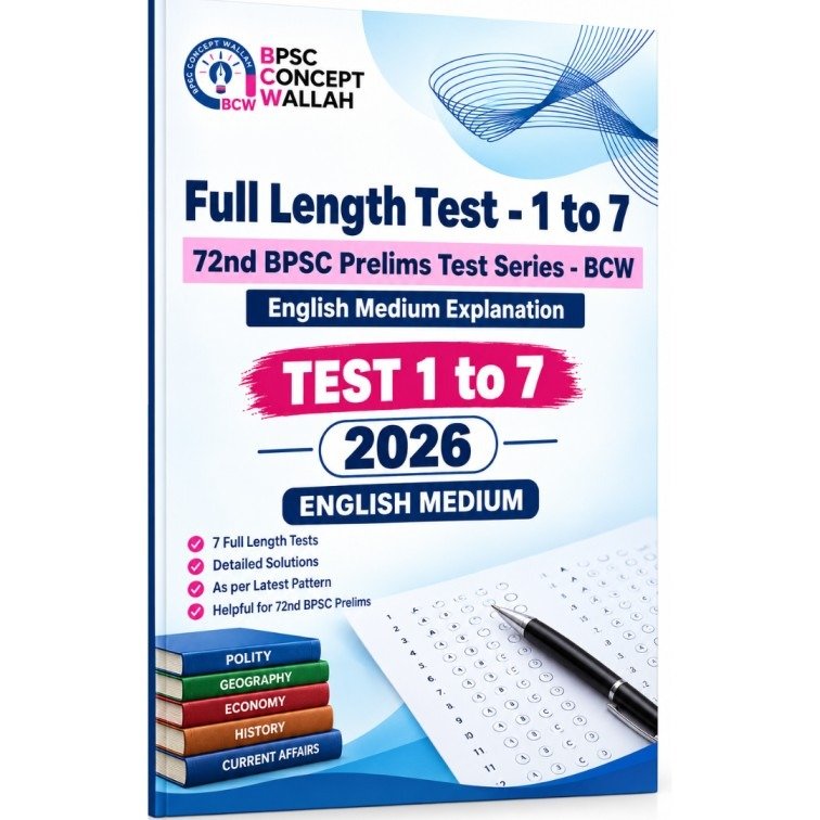 BPSC Concept Wallah (BCW) 72nd BPSC Prelims Full Length Test Series (Test 1 to 7) - English Medium 2026 (Photocopy)